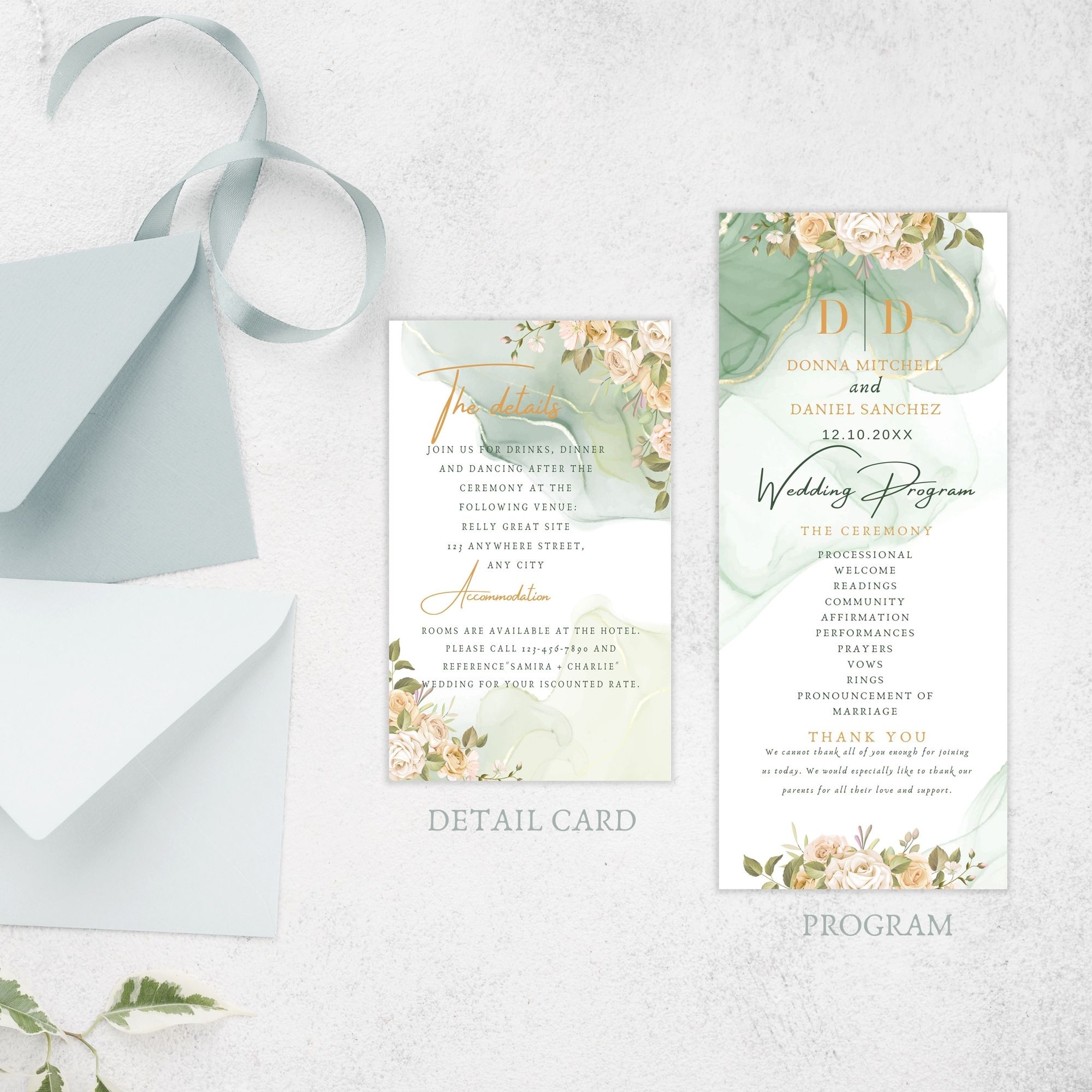 Elegant Minimalist Wedding Invitation Canva Template | Modern Gold & Greenery Design | Fully Editable | Printable & Digital | INSTANT DOWNLOAD - Image 2