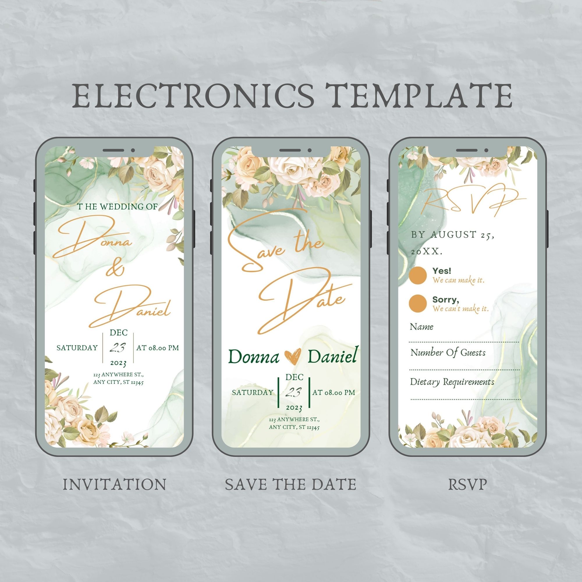 Elegant Minimalist Wedding Invitation Canva Template | Modern Gold & Greenery Design | Fully Editable | Printable & Digital | INSTANT DOWNLOAD - Image 3