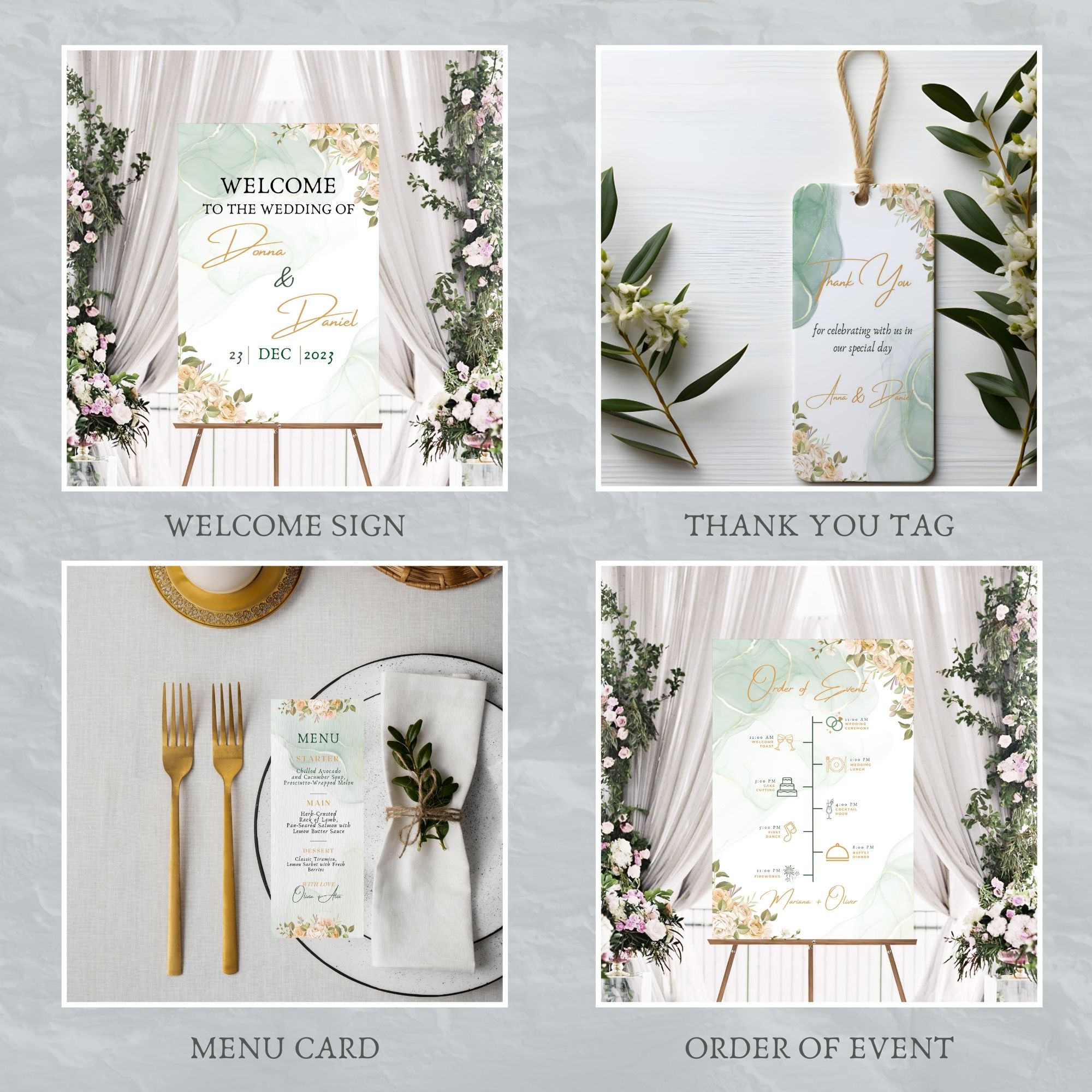 Elegant Minimalist Wedding Invitation Canva Template | Modern Gold & Greenery Design | Fully Editable | Printable & Digital | INSTANT DOWNLOAD - Image 4