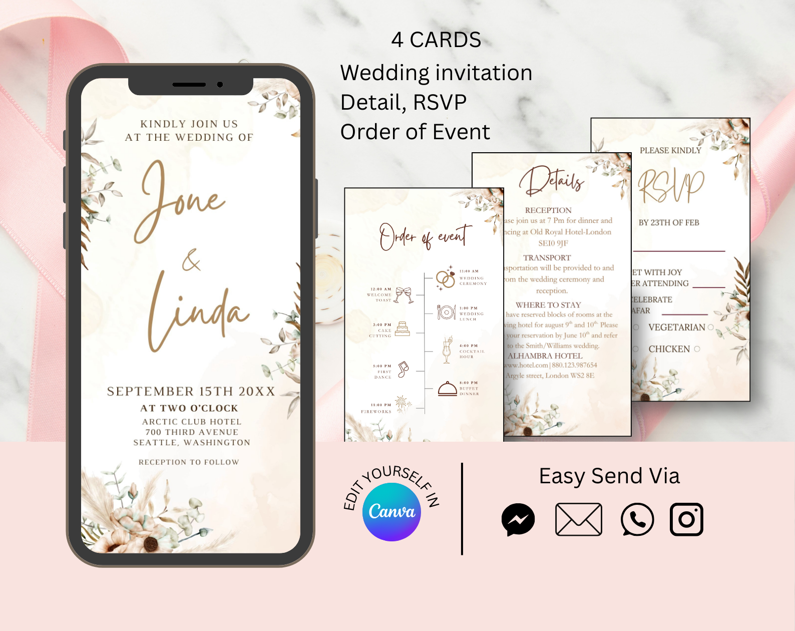 Blush Botanicals – Elegant Floral Wedding Invitation - Image 5